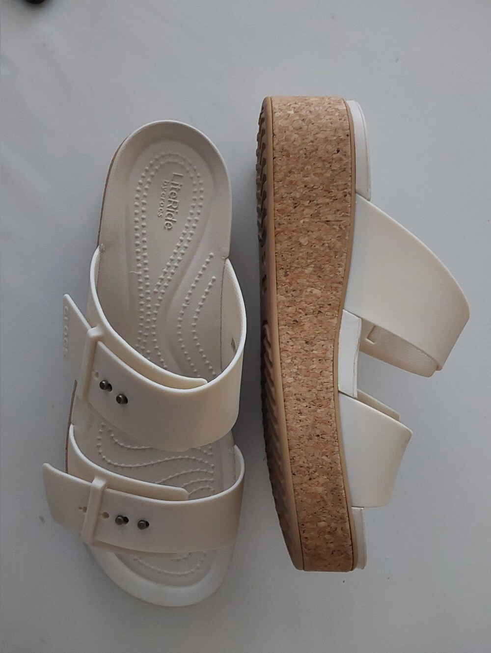 Life Stride Cream Cork-Platform Double-Buckle Slide Sandals